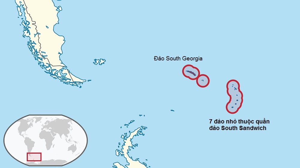 Quần đảo hình trăng lưỡi liềm South Sandwich ở phía nam Đại Tây Dương. 7 hòn đảo thuộc South Sandwich tương ứng với 7 tảng cự thạch trong vòng tròn phía nam của Avebury. (Ảnh: Wikitravel.org)