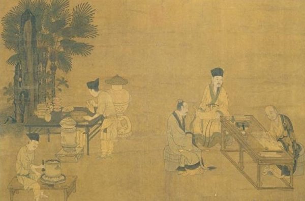Tranh miêu tả một điểm thưởng thức trà vào thời Tống (Ảnh minh họa: Epochtimes)