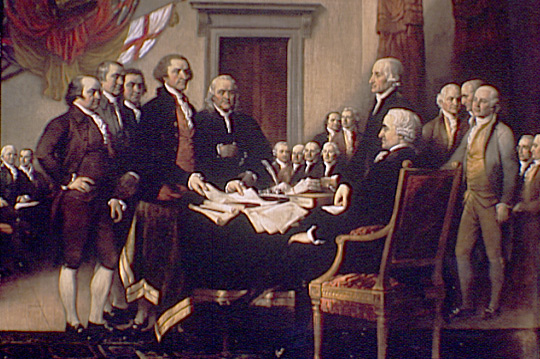 John Adams và Thomas Jeffersons ký tên vào bản Tuyên ngôn Độc lập Hoa Kỳ 4/7/1776 (Ảnh: military.com)
