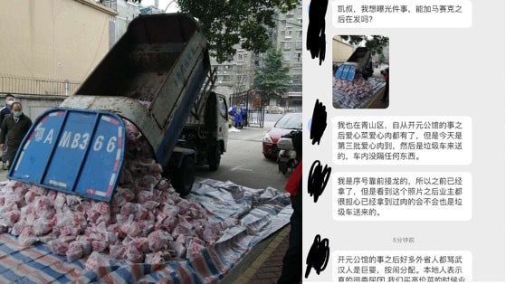 Dùng xe rác chở thịt lợn